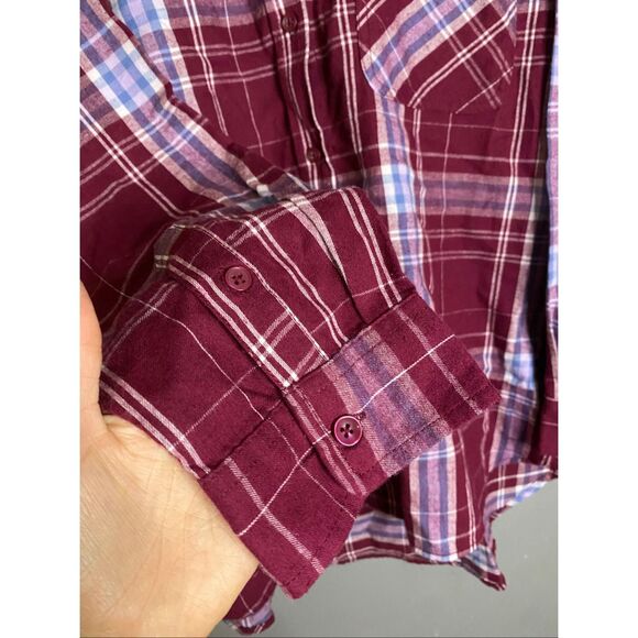 Time And Tru Purple Blue Plaid Button Up Shirt Size Large NWT - Picture 3 of 6